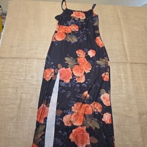 Naggoo Floral Maxi Dress in Redish Orange  and Black